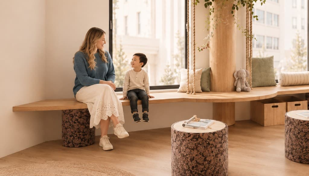 Warme, ruhige Wartelounge bei kidsReinisch